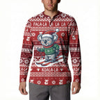 Australia Christmas In July Button Sweatshirt Koala Santa Skiing Red Color