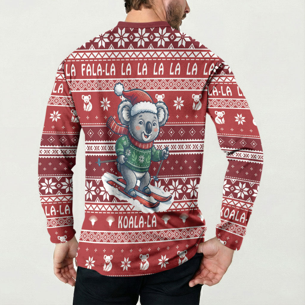 Australia Christmas In July Button Sweatshirt Koala Santa Skiing Red Color