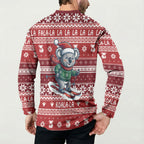 Australia Christmas In July Button Sweatshirt Koala Santa Skiing Red Color
