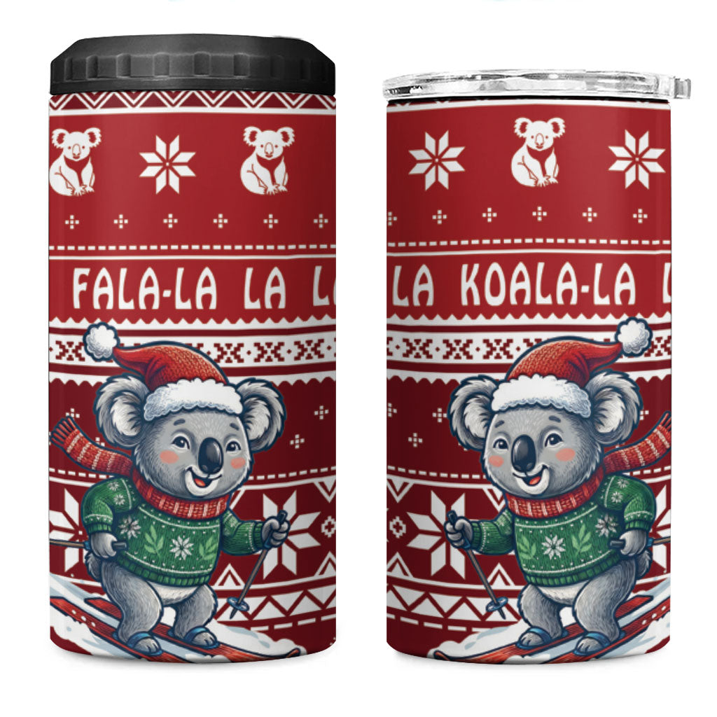 Australia Christmas In July 4 in 1 Can Cooler Tumbler Koala Santa Skiing Red Color