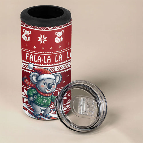 Australia Christmas In July 4 in 1 Can Cooler Tumbler Koala Santa Skiing Red Color