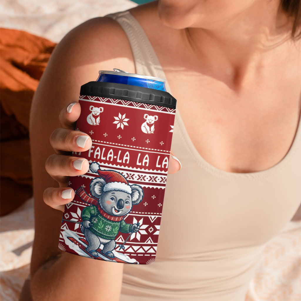 Australia Christmas In July 4 in 1 Can Cooler Tumbler Koala Santa Skiing Red Color