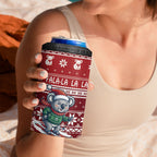 Australia Christmas In July 4 in 1 Can Cooler Tumbler Koala Santa Skiing Red Color