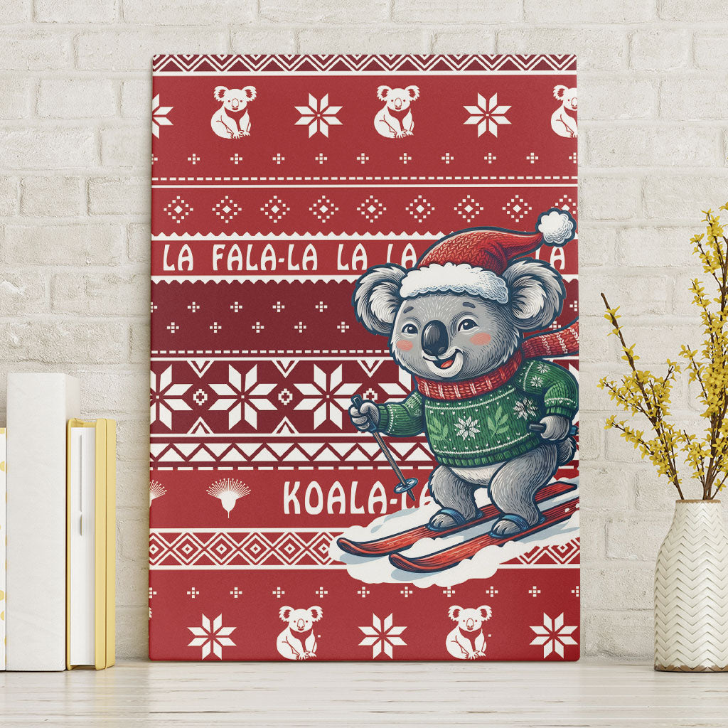 Australia Christmas In July Canvas Wall Art Koala Santa Skiing Red Color