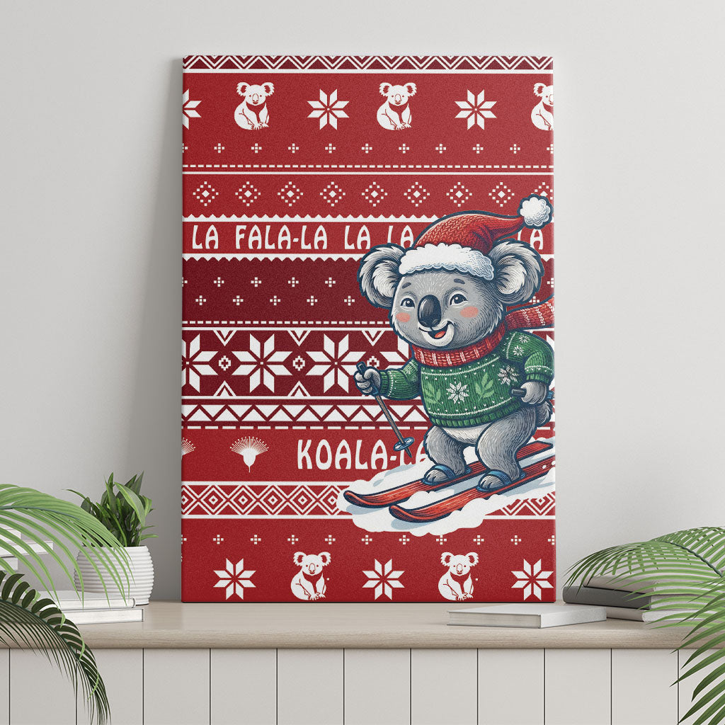 Australia Christmas In July Canvas Wall Art Koala Santa Skiing Red Color