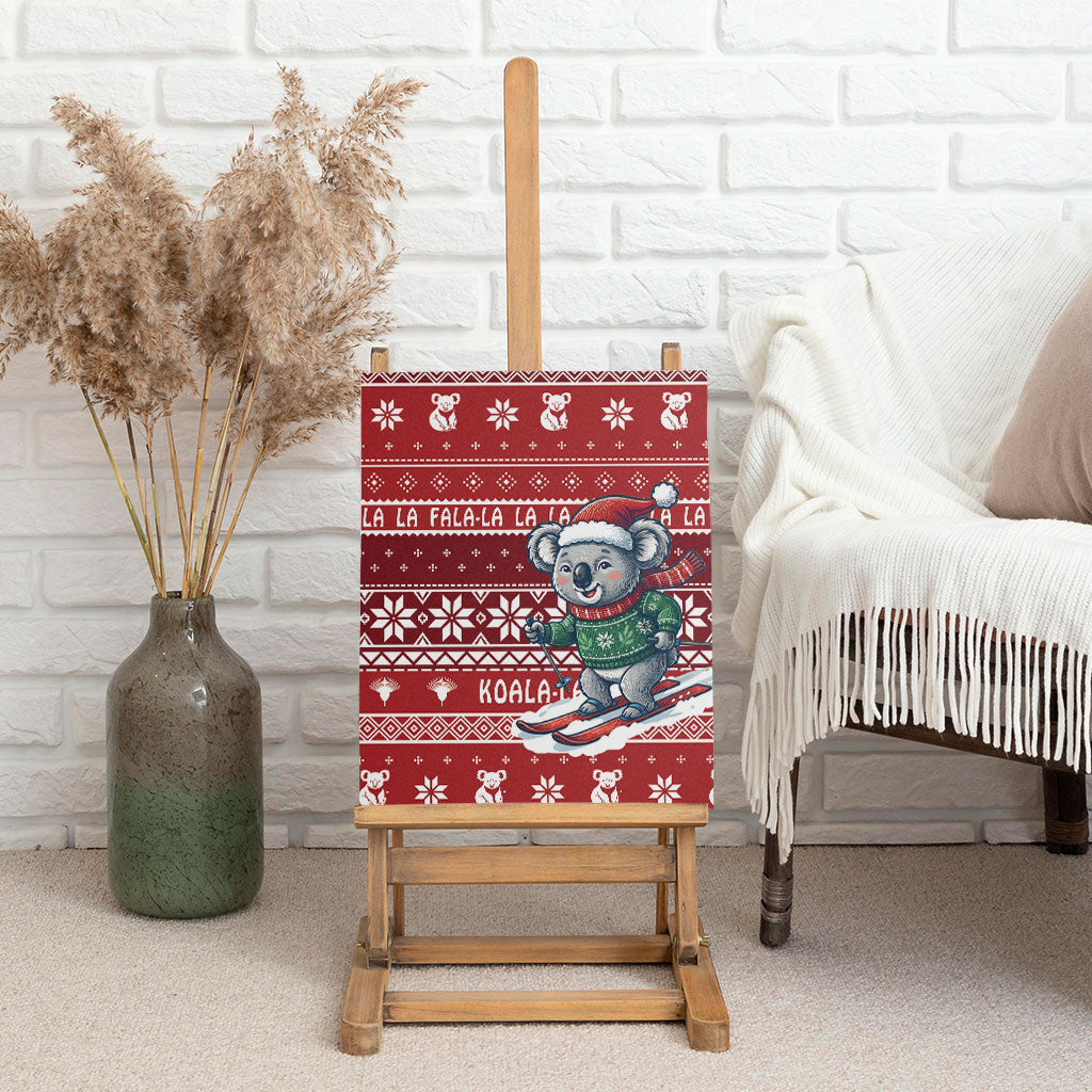 Australia Christmas In July Canvas Wall Art Koala Santa Skiing Red Color