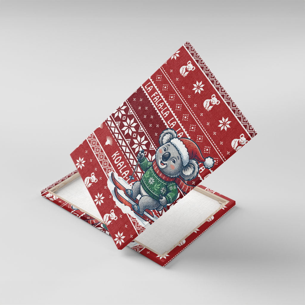 Australia Christmas In July Canvas Wall Art Koala Santa Skiing Red Color