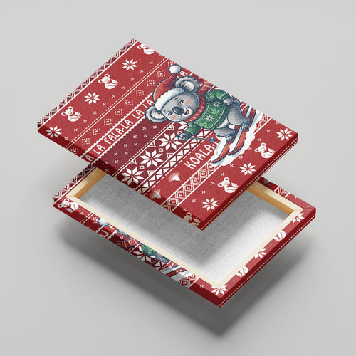Australia Christmas In July Canvas Wall Art Koala Santa Skiing Red Color