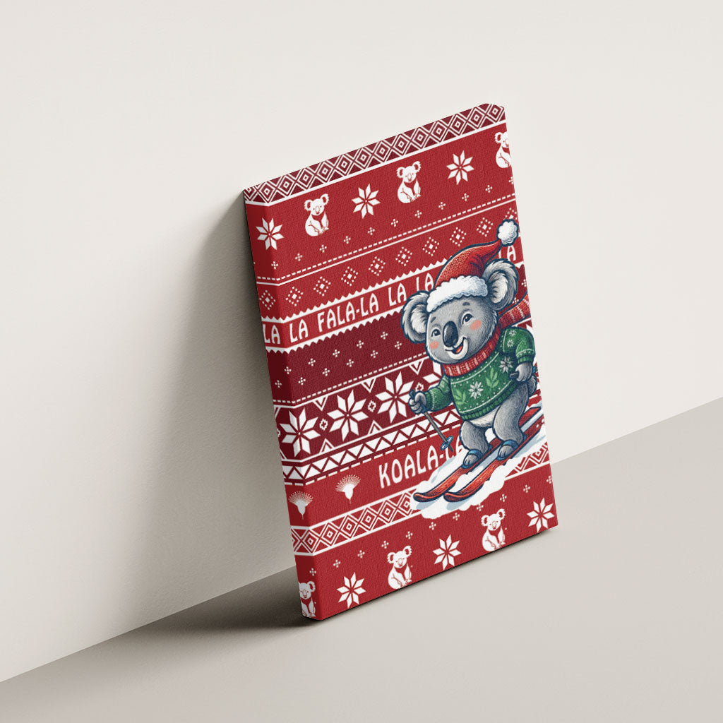 Australia Christmas In July Canvas Wall Art Koala Santa Skiing Red Color