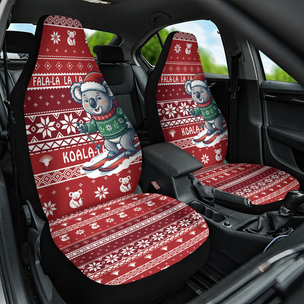 Australia Christmas In July Car Seat Cover Koala Santa Skiing Red Color