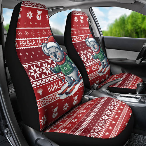 Australia Christmas In July Car Seat Cover Koala Santa Skiing Red Color