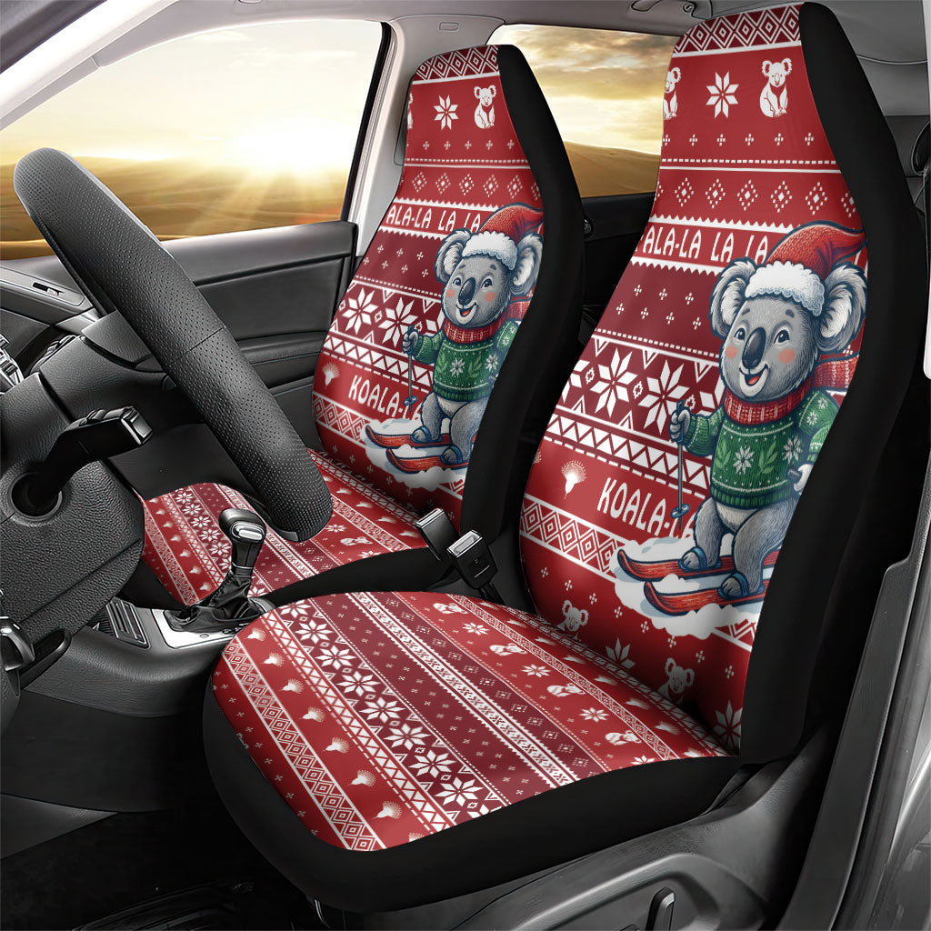 Australia Christmas In July Car Seat Cover Koala Santa Skiing Red Color