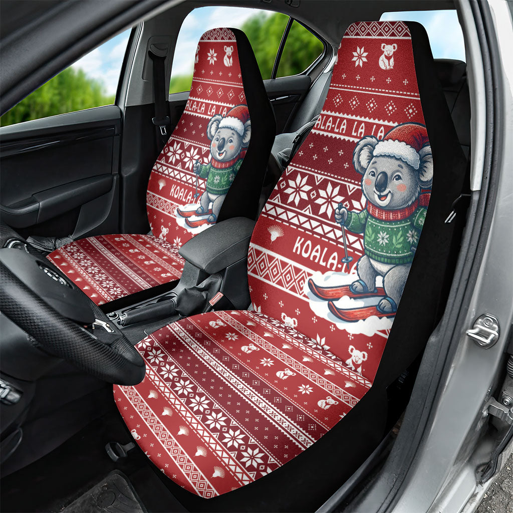 Australia Christmas In July Car Seat Cover Koala Santa Skiing Red Color