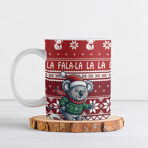 Australia Christmas In July Ceramic Mug Koala Santa Skiing Red Color