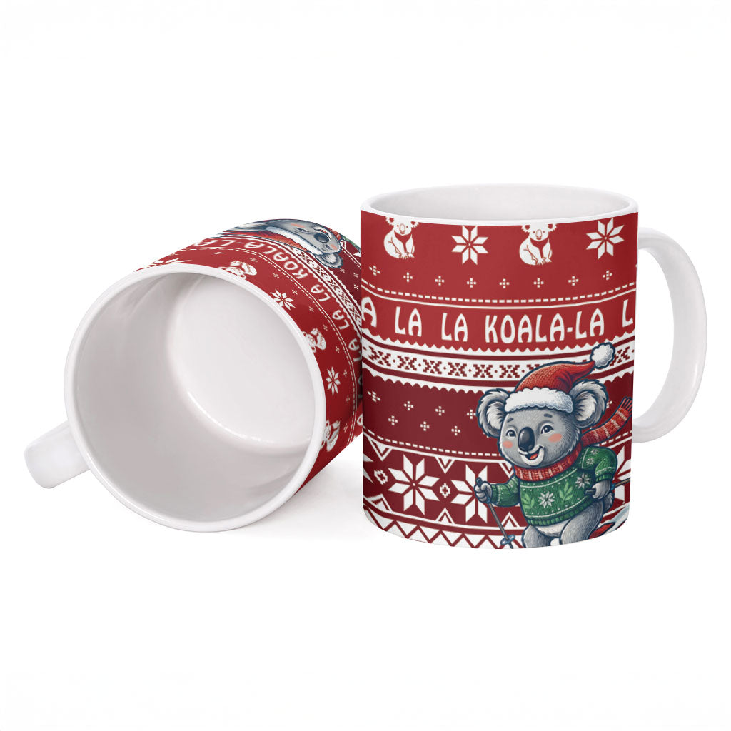 Australia Christmas In July Ceramic Mug Koala Santa Skiing Red Color