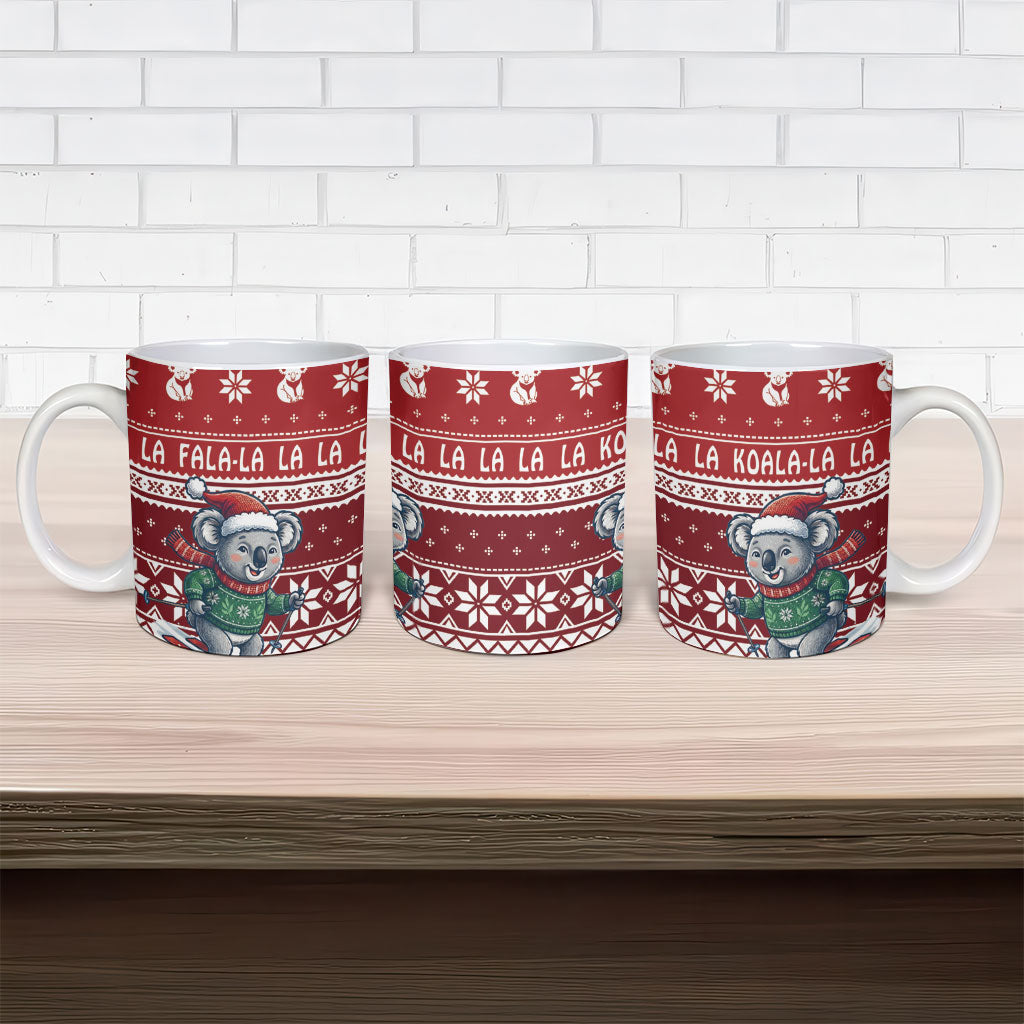 Australia Christmas In July Ceramic Mug Koala Santa Skiing Red Color