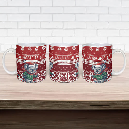 Australia Christmas In July Ceramic Mug Koala Santa Skiing Red Color
