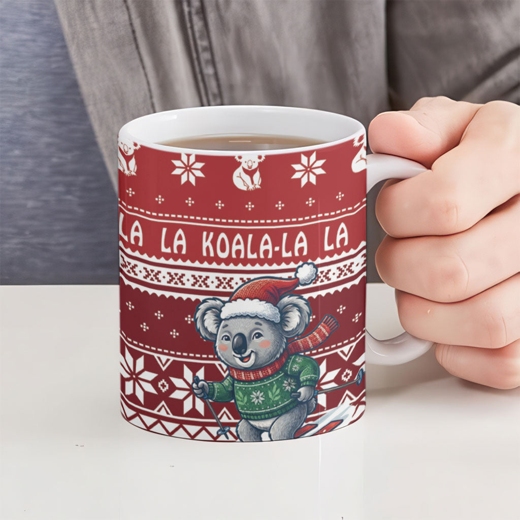 Australia Christmas In July Ceramic Mug Koala Santa Skiing Red Color