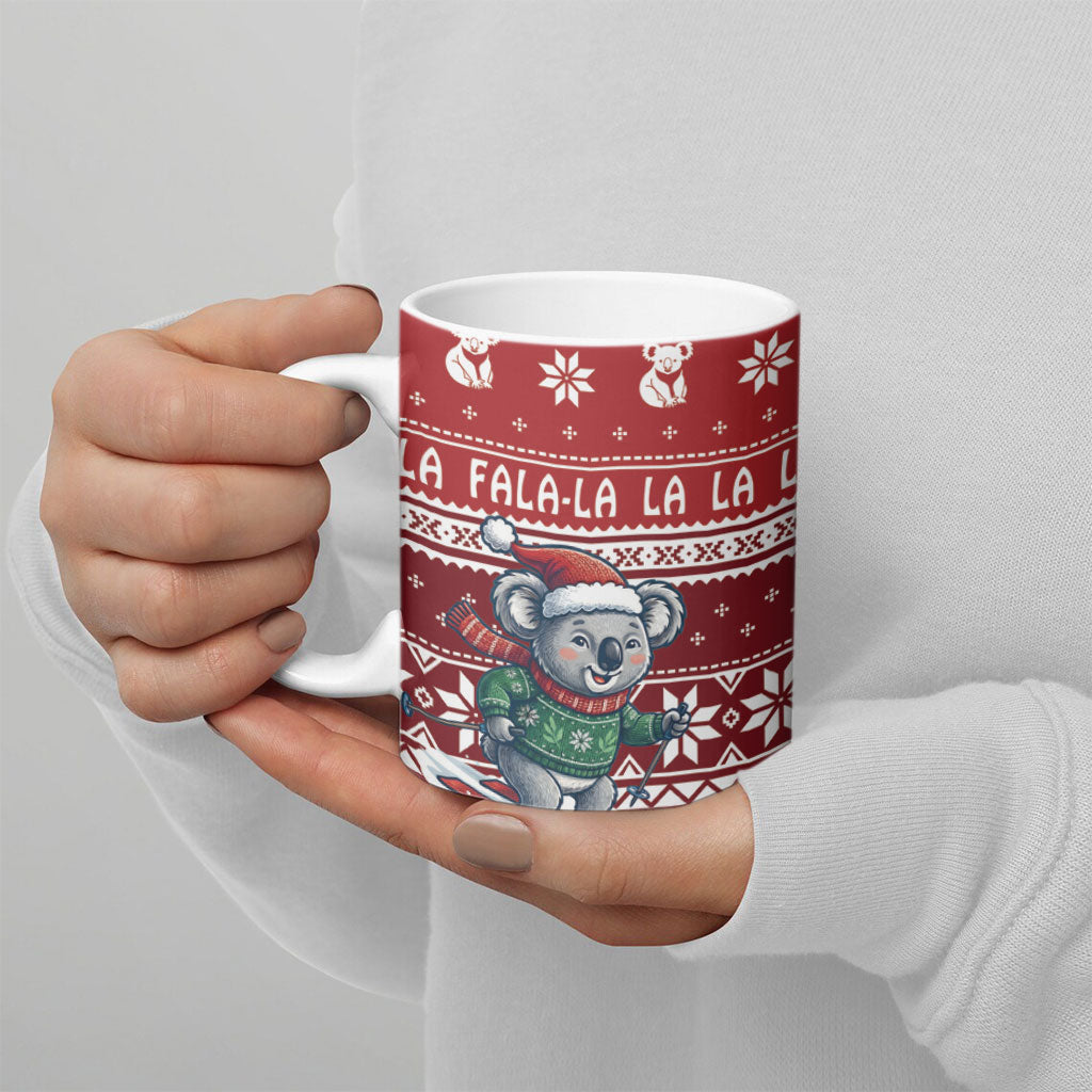 Australia Christmas In July Ceramic Mug Koala Santa Skiing Red Color