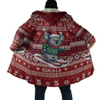 Australia Christmas In July Cloak Koala Santa Skiing Red Color
