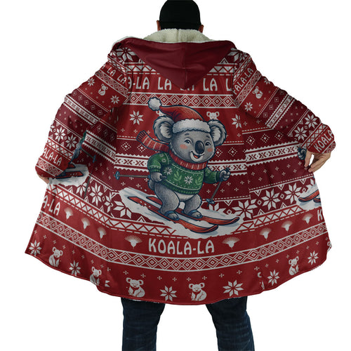 Australia Christmas In July Cloak Koala Santa Skiing Red Color