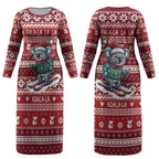 Australia Christmas In July Couples Matching Long Sleeve Bodycon Dress and Hawaiian Shirt Koala Santa Skiing Red Color LT22