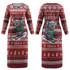 Australia Christmas In July Couples Matching Long Sleeve Bodycon Dress and Long Sleeve Button Shirt Koala Santa Skiing Red Color LT22