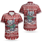 Australia Christmas In July Couples Matching Off Shoulder Short Dress and Hawaiian Shirt Koala Santa Skiing Red Color LT22