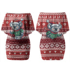 Australia Christmas In July Couples Matching Off Shoulder Short Dress and Long Sleeve Button Shirt Koala Santa Skiing Red Color LT22