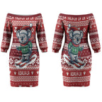 Australia Christmas In July Couples Matching Off The Shoulder Long Sleeve Dress and Hawaiian Shirt Koala Santa Skiing Red Color LT22