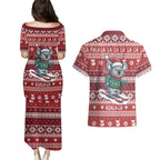Australia Christmas In July Couples Matching Puletasi and Hawaiian Shirt Koala Santa Skiing Red Color