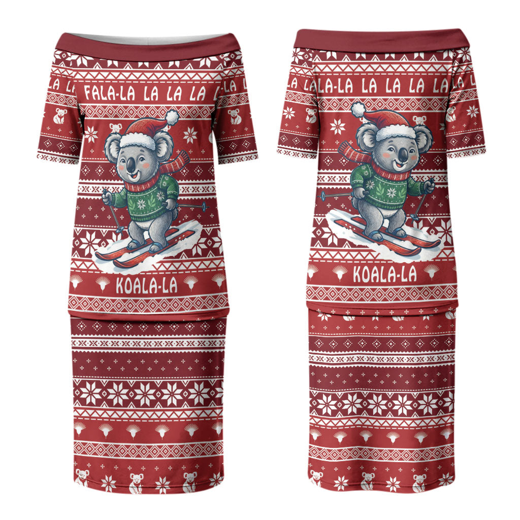 Australia Christmas In July Couples Matching Puletasi and Hawaiian Shirt Koala Santa Skiing Red Color LT22