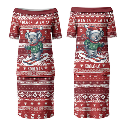 Australia Christmas In July Couples Matching Puletasi and Long Sleeve Button Shirt Koala Santa Skiing Red Color LT22