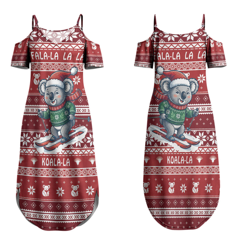 Australia Christmas In July Couples Matching Summer Maxi Dress and Long Sleeve Button Shirt Koala Santa Skiing Red Color LT22