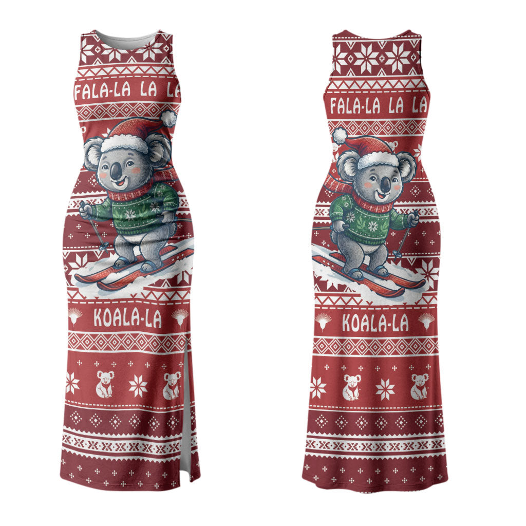 Australia Christmas In July Couples Matching Tank Maxi Dress and Hawaiian Shirt Koala Santa Skiing Red Color LT22