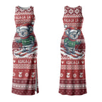 Australia Christmas In July Couples Matching Tank Maxi Dress and Long Sleeve Button Shirt Koala Santa Skiing Red Color LT22
