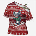 Australia Christmas In July Cross Shoulder Shirt Koala Santa Skiing Red Color