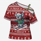 Australia Christmas In July Cross Shoulder Shirt Koala Santa Skiing Red Color