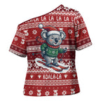 Australia Christmas In July Cross Shoulder Shirt Koala Santa Skiing Red Color