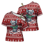 Australia Christmas In July Cross Shoulder Shirt Koala Santa Skiing Red Color