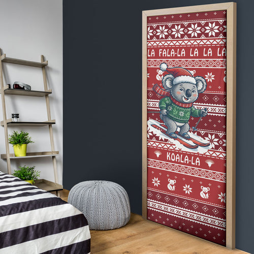 Australia Christmas In July Door Cover Koala Santa Skiing Red Color