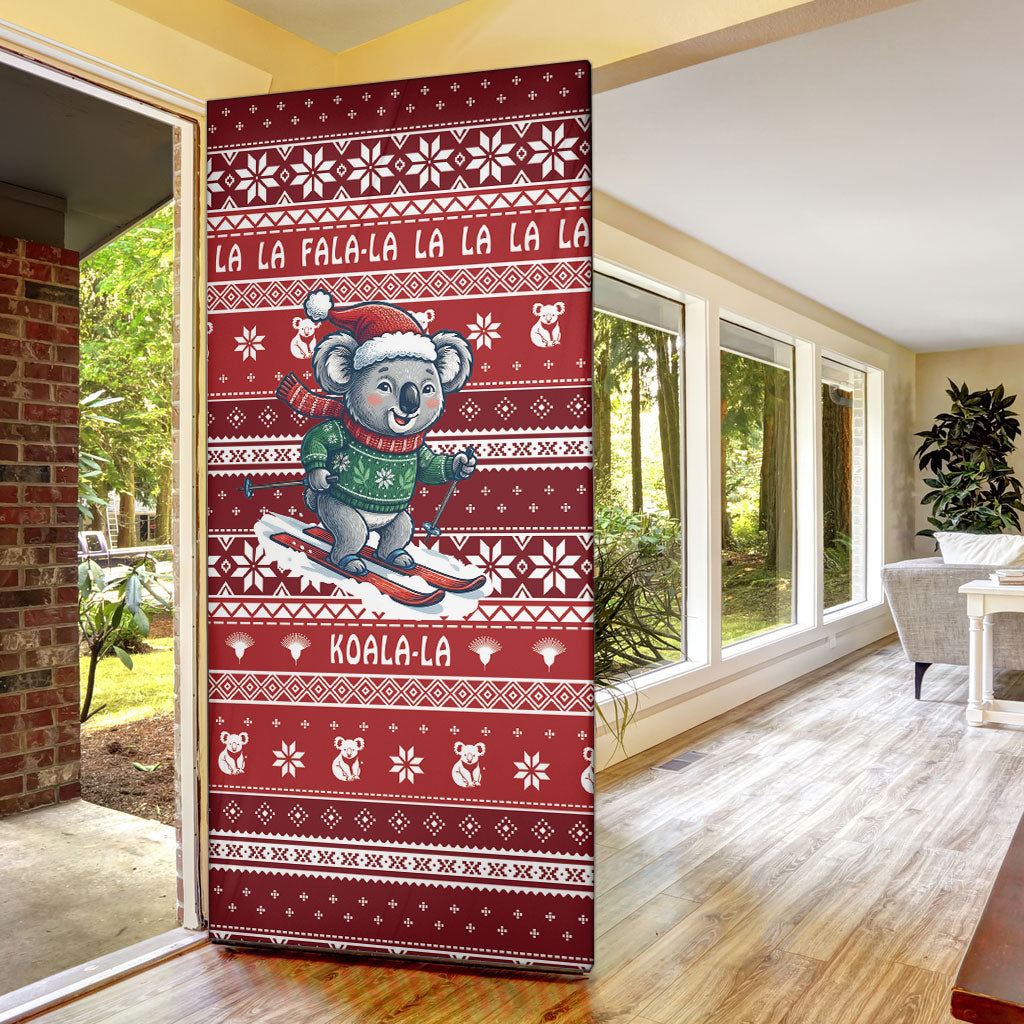 Australia Christmas In July Door Cover Koala Santa Skiing Red Color