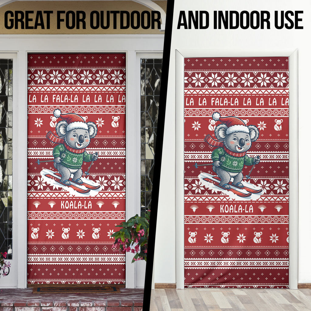 Australia Christmas In July Door Cover Koala Santa Skiing Red Color