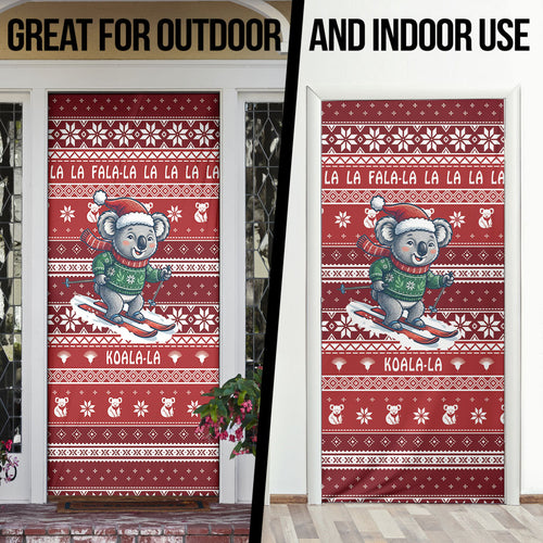 Australia Christmas In July Door Cover Koala Santa Skiing Red Color