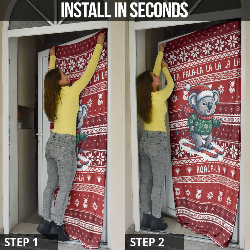 Australia Christmas In July Door Cover Koala Santa Skiing Red Color