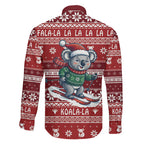 Australia Christmas In July Family Matching Long Sleeve Bodycon Dress and Hawaiian Shirt Koala Santa Skiing Red Color