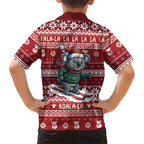 Australia Christmas In July Family Matching Mermaid Dress and Hawaiian Shirt Koala Santa Skiing Red Color