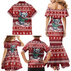 Australia Christmas In July Family Matching Mermaid Dress and Hawaiian Shirt Koala Santa Skiing Red Color