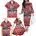 Australia Christmas In July Family Matching Off The Shoulder Long Sleeve Dress and Hawaiian Shirt Koala Santa Skiing Red Color