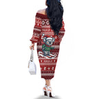 Australia Christmas In July Family Matching Off The Shoulder Long Sleeve Dress and Hawaiian Shirt Koala Santa Skiing Red Color